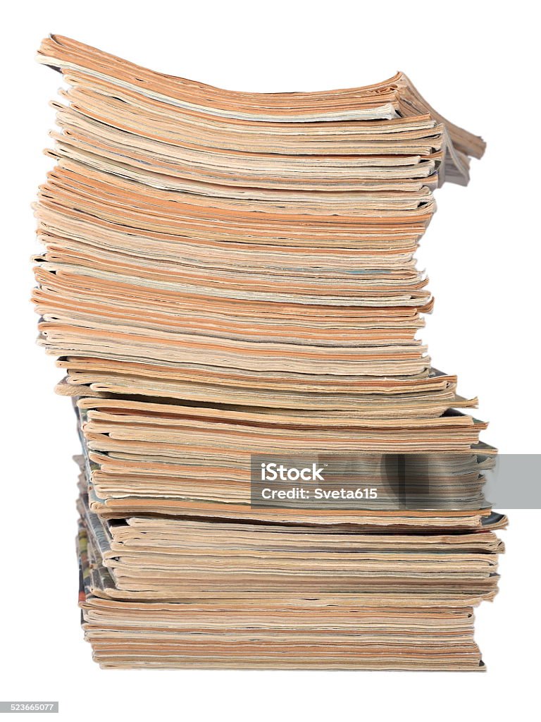 Stack of old magazines on a white Stack of old magazines on a white background Archives Stock Photo