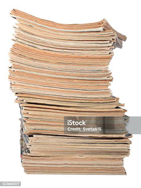 Stack Of Old Magazines On A White Stock Photo - Download Image Now - Archives, Article, Backgrounds