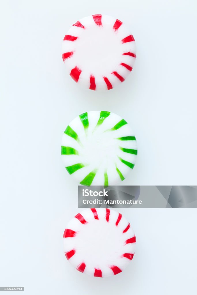 Red and Green Striped Peppermint Candy This Picture is made in my Daylight Studio. High Angle View Stock Photo