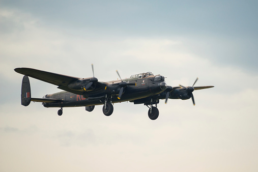Fairford, UK - 12 July, 2014: A Vintage Lancaster bomber. Battle of Britain flight. at the Royal International Air Tattoo.