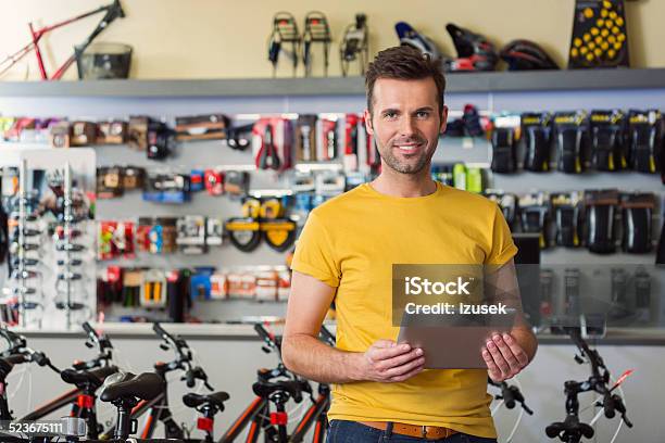 Sport Store Manager With Digital Tablet Stock Photo - Download Image Now - Store, E-commerce, Selling