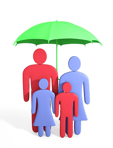 istock Abstract human family under umbrella 523679901