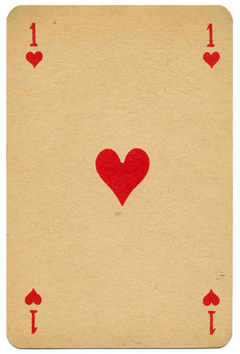 This shows the stylish Ace of Hearts from a pack of Belgian playing cards printed in 1910. The card case has the words (Fine glazed playing cards no. 1322, Lion-Brand, Made in Belgium). The name Lion-Brand thinly disguises the name of the maker of these playing cards, Leonard Biermans. This company operated between 1875 and 1973, when it was taken over by Cartamundi. This image is offered for sale with the permission of Cartamundi. The Joker and reverse / back pattern from the same Biermans no. 1322 pack of playing cards: .