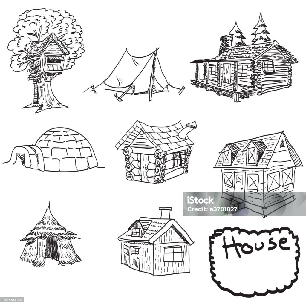 hand drawn set of houses, doodles hand drawn set of houses, doodles, on white background Igloo stock illustration