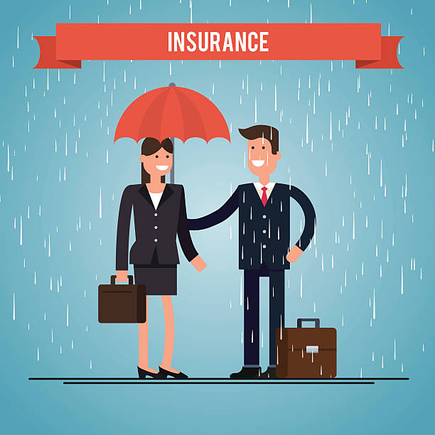 보험 대리인 for 여자 비 보호합니다. - insurance rain insurance agent umbrella stock illustrations