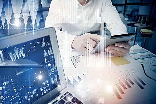 istock Concept businessman touching modern tablet screen.Trader manager working new 523689304