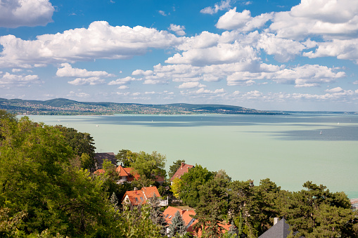 Lake Balaton with nice cloudscape from Tihany village in Hungary