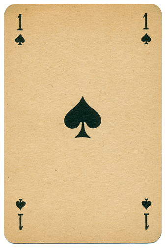 This shows the elegant Ace of Spades from a pack of Belgian playing cards printed in 1910. The card case has the words (Fine glazed playing cards no. 1322, Lion-Brand, Made in Belgium). The name Lion-Brand thinly disguises the name of the maker of these playing cards, Leonard Biermans. This company operated between 1875 and 1973, when it was taken over by Cartamundi. This image is offered for sale with the permission of Cartamundi, and was supplied by Intercol London. The Joker and reverse / back pattern from the same Biermans no. 1322 pack of playing cards: .