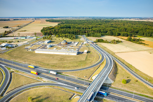 Aerial view on the long modern highway