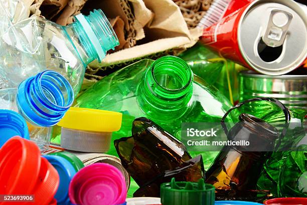 Recyclable Garbage Consisting Of Glass Plastic Metal And Paper Stock Photo - Download Image Now