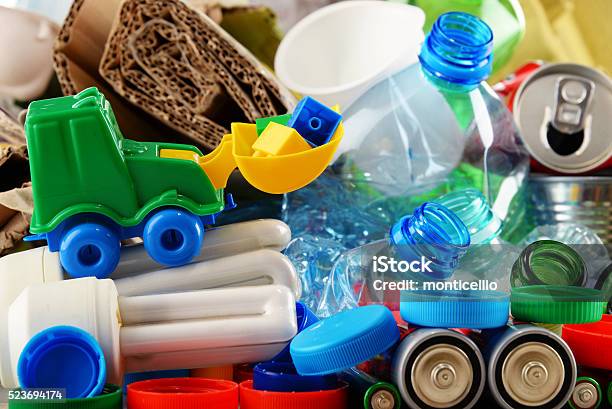 Recyclable Garbage Consisting Of Glass Plastic Metal And Paper Stock Photo - Download Image Now