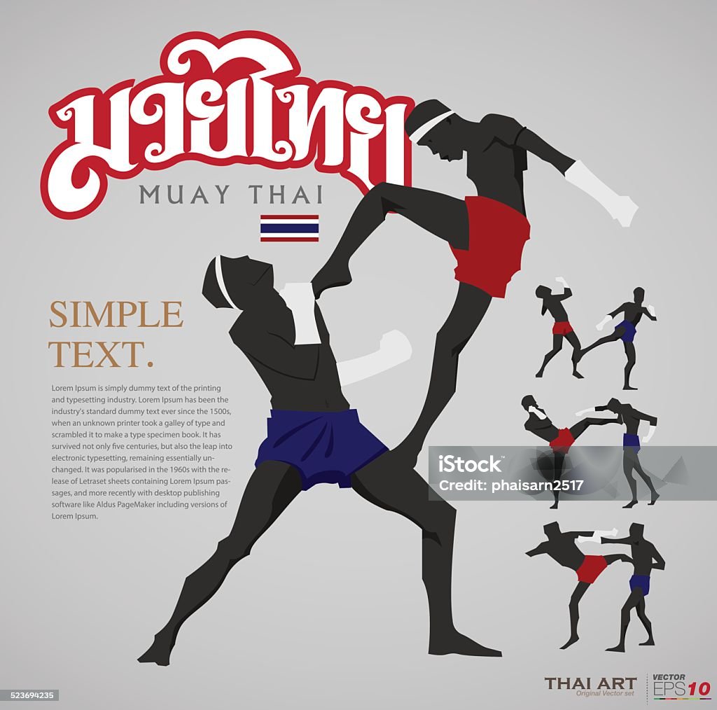 Muay Thai  text and silhouette - Illustration Illustration of Thai kick boxing and Thai patterns Muay Thai stock vector