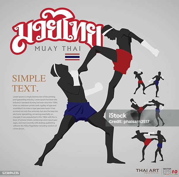 Muay Thai Text And Silhouette Illustration Stock Illustration - Download Image Now - Muay Thai, Vector, In Silhouette