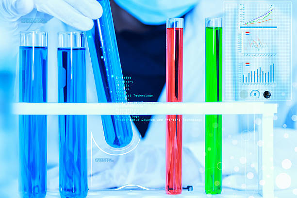 científico con laboratorio fondo y concepto. - instrument of measurement fuel and power generation chemist chemistry fotografías e imágenes de stock