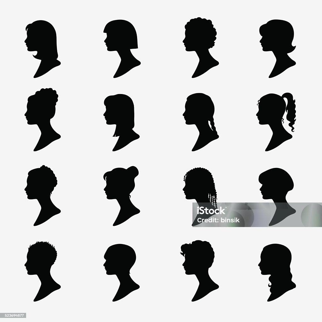 Silhouette Some female silhouette with fashionable coiffures In Silhouette stock vector