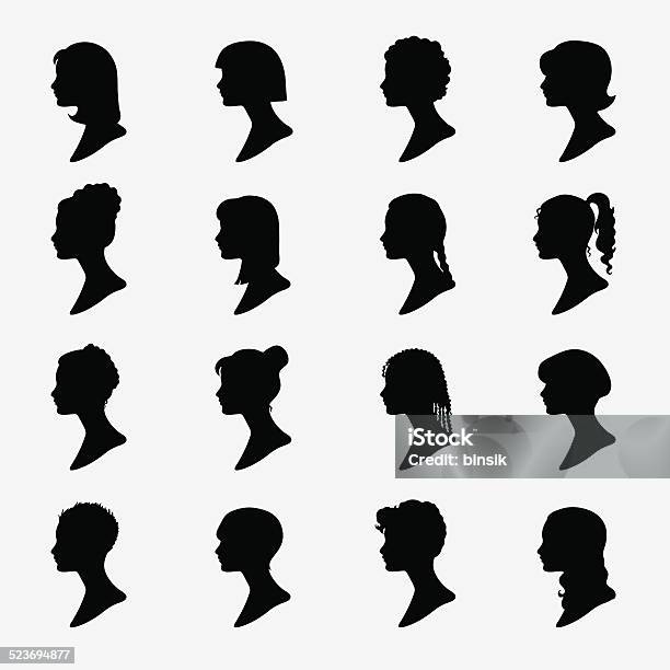Silhouette Stock Illustration - Download Image Now - In Silhouette, Women, Profile View