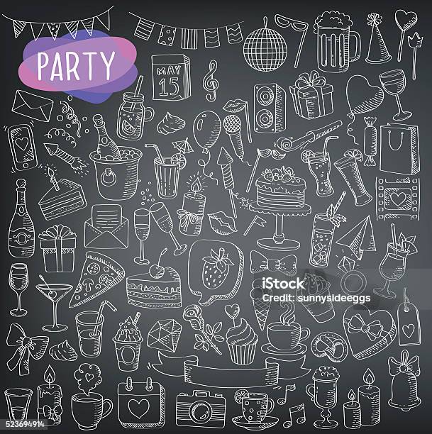 Holidays And Party Icons Stock Illustration - Download Image Now - Chalk - Art Equipment, Chalk Drawing, Chalkboard - Visual Aid