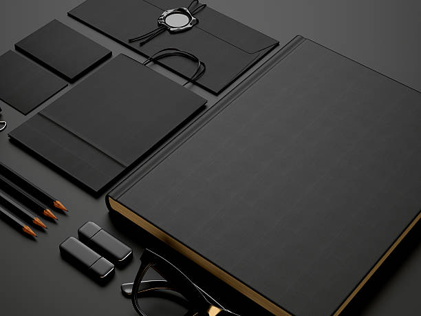 istock Set of black elements on black paper background 523695191
