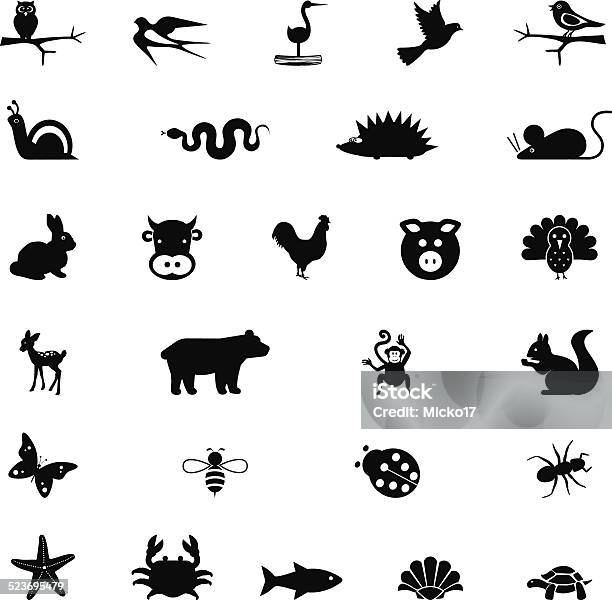 Illustrations Of Animals Stock Illustration - Download Image Now - Icon Symbol, Bird, Butterfly - Insect