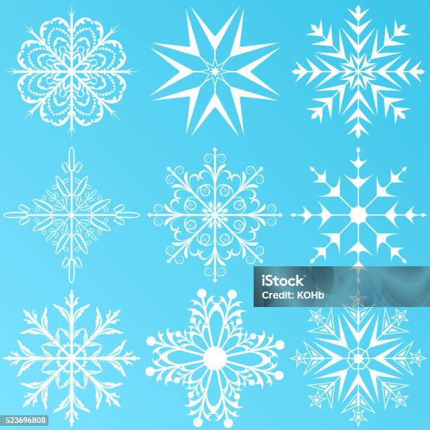 Set Variation Snowflakes Isolated Stock Illustration - Download Image Now - Blue, Collection, Curve