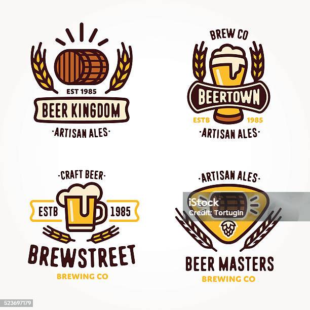 Set Of Beer Logo Design Elements Stock Illustration - Download Image Now - Beer - Alcohol, Wine Cask, Art And Craft