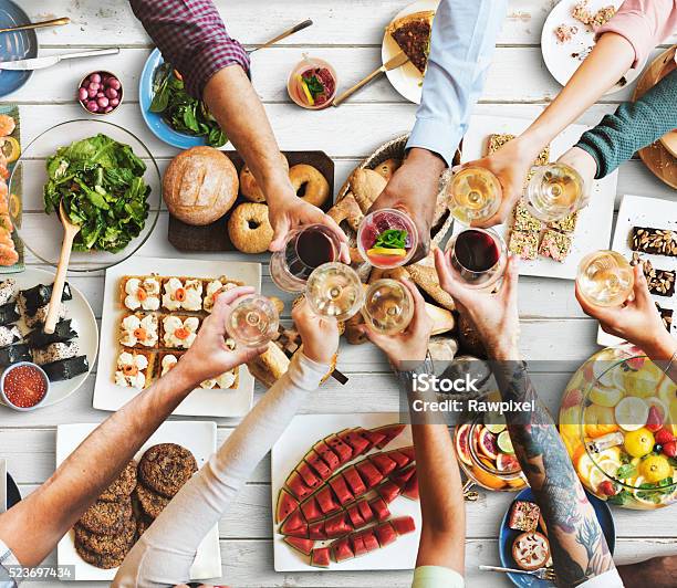 Friends Happiness Enjoying Dinning Eating Concept Stock Photo - Download Image Now - Brunch, Food, Choice