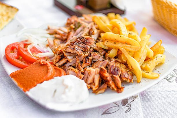istock Greek gyros on a plate 523698502