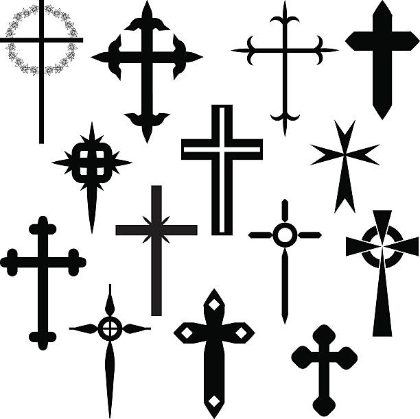 ilustraciones, imágenes clip art, dibujos animados e iconos de stock de marcar - silhouette cross shape ornate cross