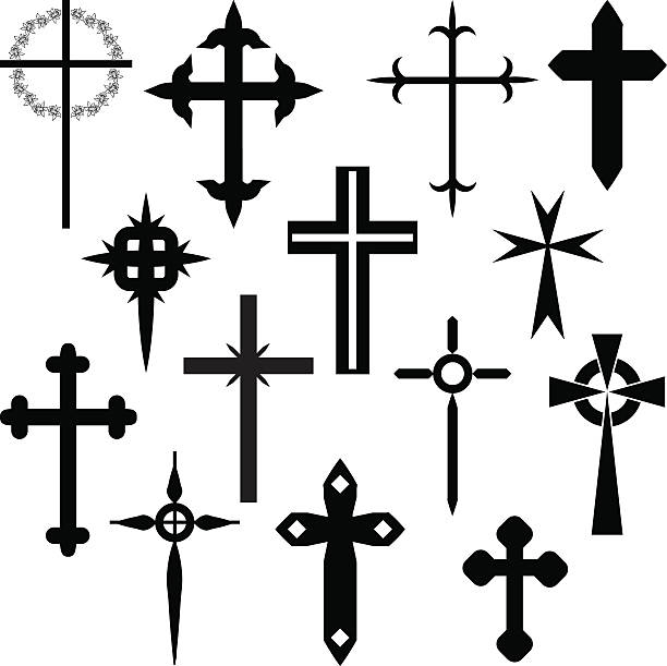 dośrodkowania - silhouette cross shape ornate cross stock illustrations