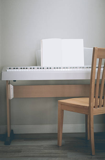 istock Piano gray background Cream. Wooden oak 523699188