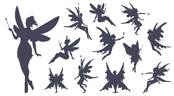 Fairies silhouette collection. Cute Fairies silhouette collection, Little fairies set. Hand drawn vector illustration. fairy illustrations stock illustrations