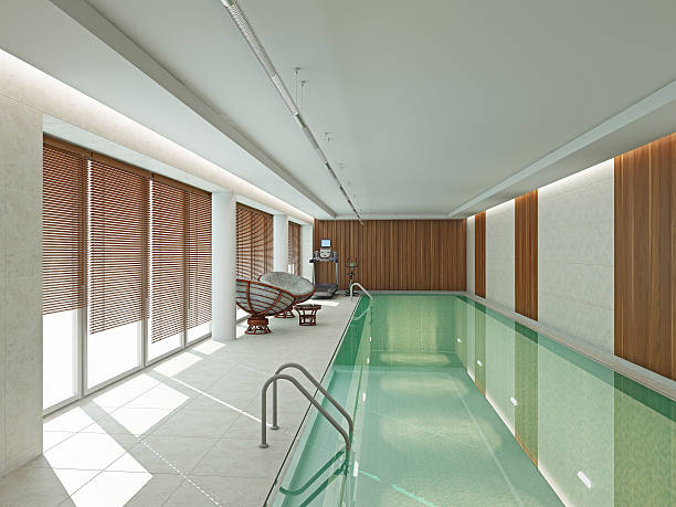Modern interior swimming pool  3D rendering stock photo