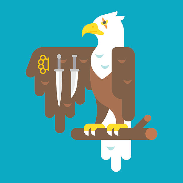 ilustraciones, imágenes clip art, dibujos animados e iconos de stock de diseño plano águila con armas - brass eagle