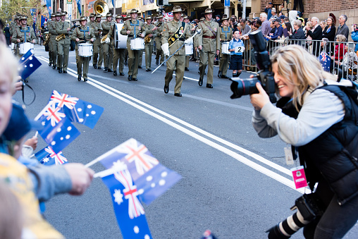 Sydney, NSW, Australia - April 25, 2016: This image was taken while being part of the crowd during the ANZAC 2016 march down Elizabeth St Sydney