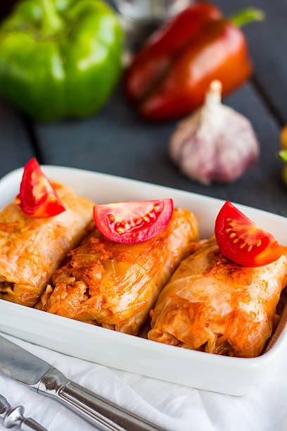 istock stewed stuffed cabbage with meat and tomatoes, Russian cuisine 523705951