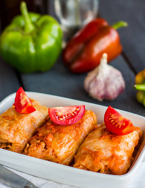 istock stewed stuffed cabbage with meat and tomatoes, Russian cuisine 523706189