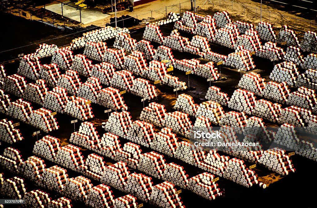 Large Group of Oil Barrels Large group of oil barrels in aerial views Barrel Stock Photo