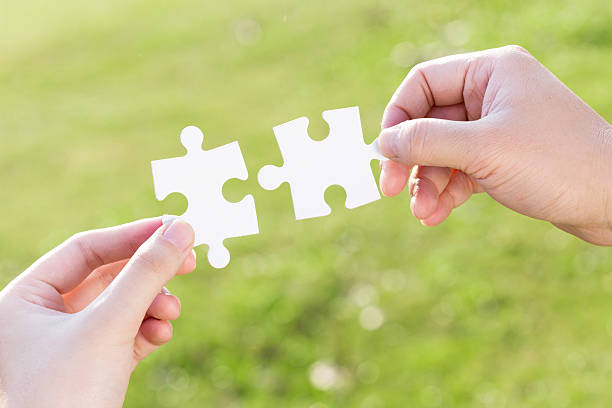 istock puzzle jigsaw and concept with meadow background 523709509