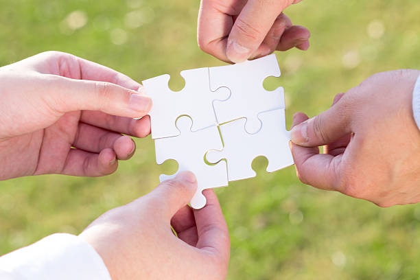 istock puzzle jigsaw and concept with meadow background 523709907