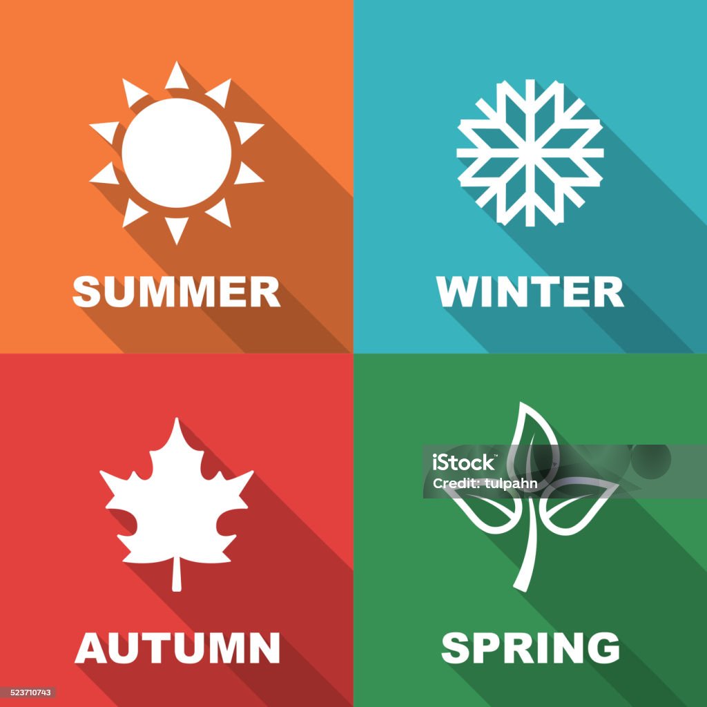 season long shadow flat season long shadow flat, vector symbols Four Seasons stock vector