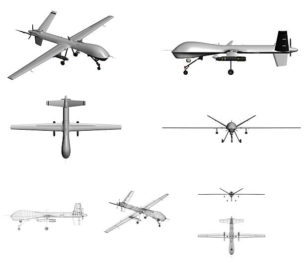 Unmanned Aerial Vehicle (UAV) technical views stock photo