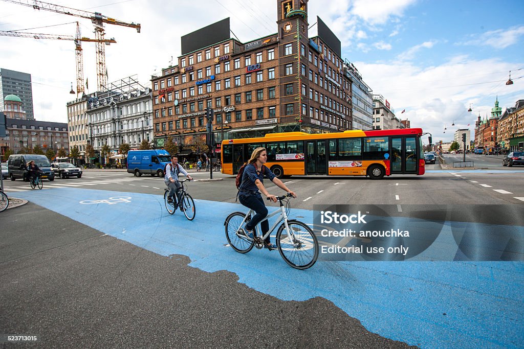People crossing street on bicycles, Copenhagen Copenhagen, Denmark  - September 11, 2014: People crossing street on bicycles, Copenhagen Bicycle Stock Photo