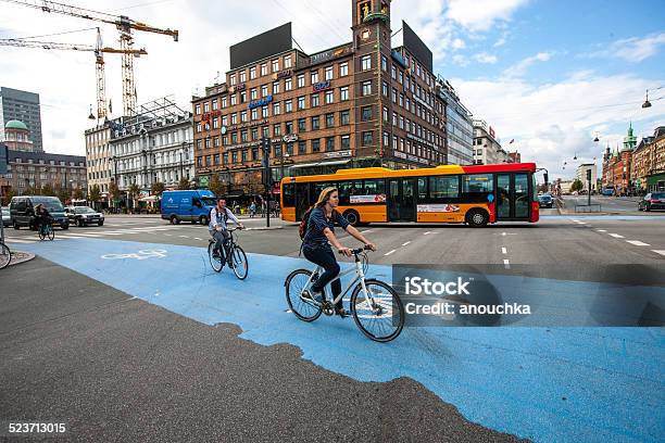 People Crossing Street On Bicycles Copenhagen Stock Photo - Download Image Now - Bicycle, Bicycle Lane, Capital Cities