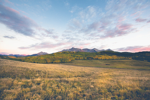 Beautiful mountain ranch at sunset high in the Colorado Rocky Mountains