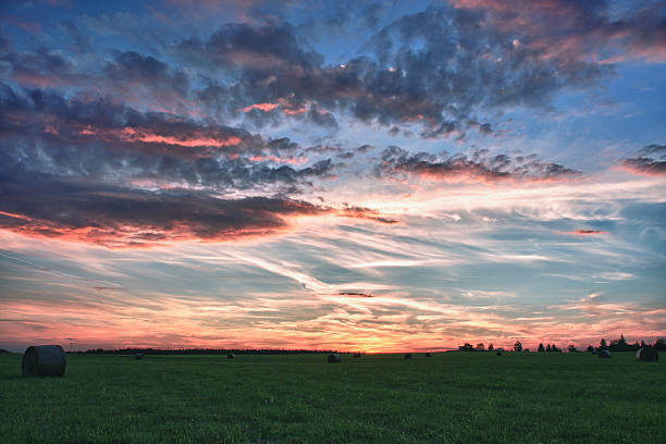 istock Hay bales  on a meadow  in  sunset 523726833