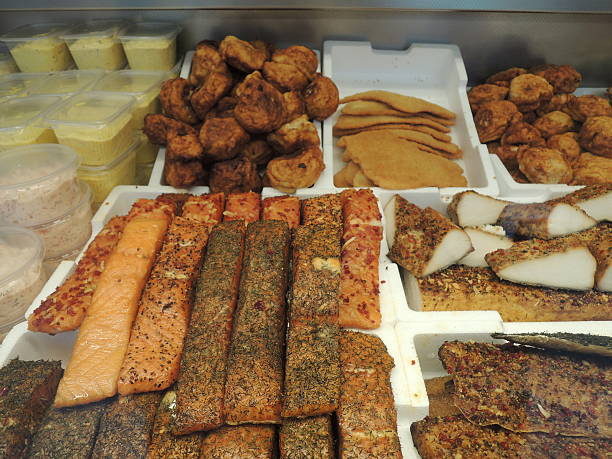 istock Assorted selection of smoked fish in fish shop 523735931