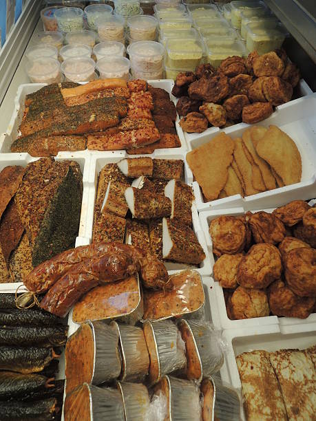 istock Assorted selection of smoked fish in fish shop 523735943