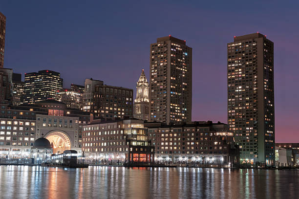 istock Boston Harbor and Financial District at night 523736303