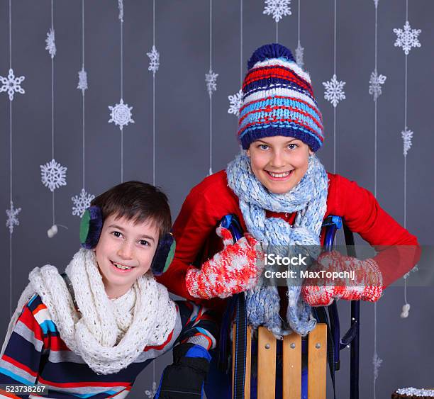 Winter Fashion Adorable Happy Kids Stock Photo - Download Image Now - Beautiful People, Beauty, Boys