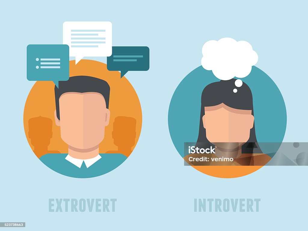 Vector extraversion-introversion infographics in flat style Vector extraversion-introversion infographics in flat style - man and woman with different personality types Abstract stock vector